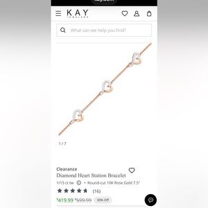 Kay Jewelers Diamond Heart Bracelet in Rose Gold 10k